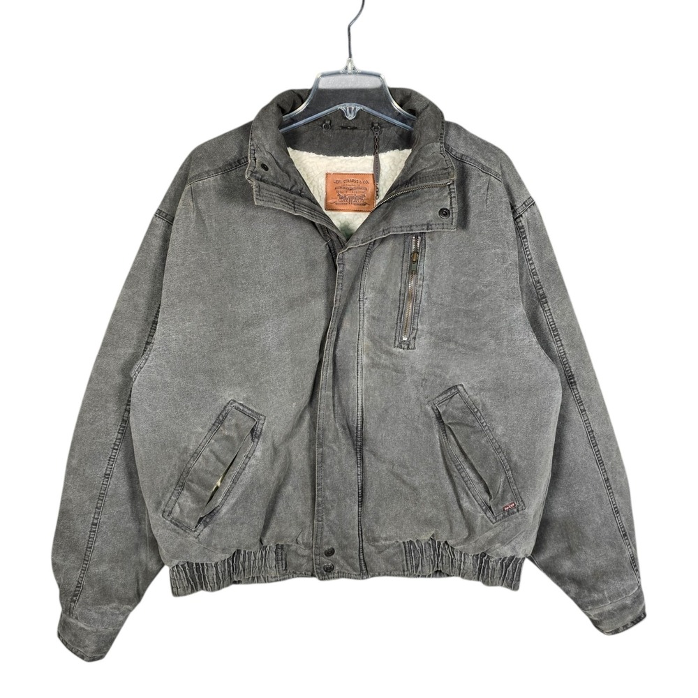 Levi's Bomber Jacket Mens Medium Sherpa Lined Black Faded Cotton Vintage Style